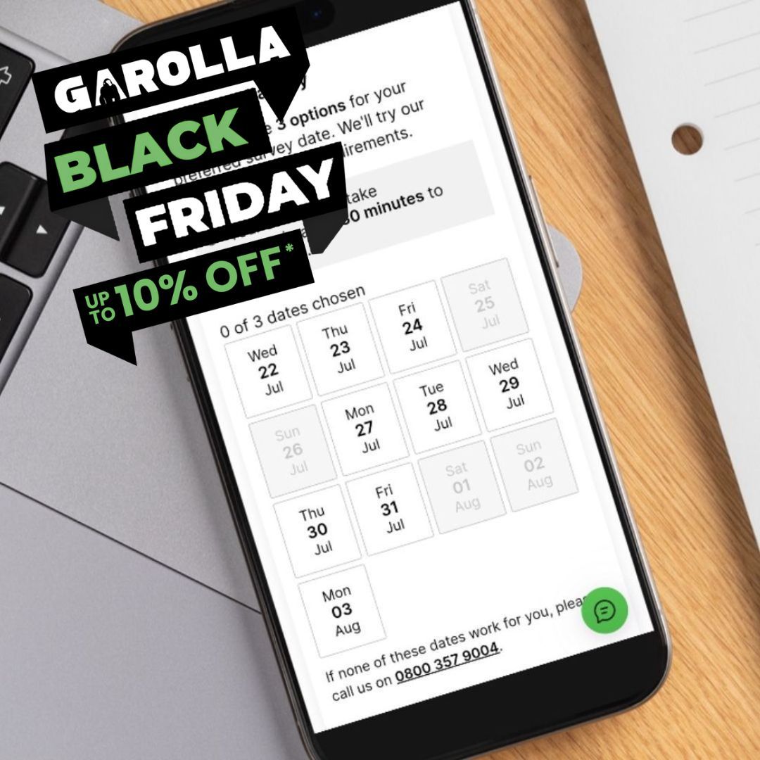 Garolla survey booking with Black Friday up to 10% off banner