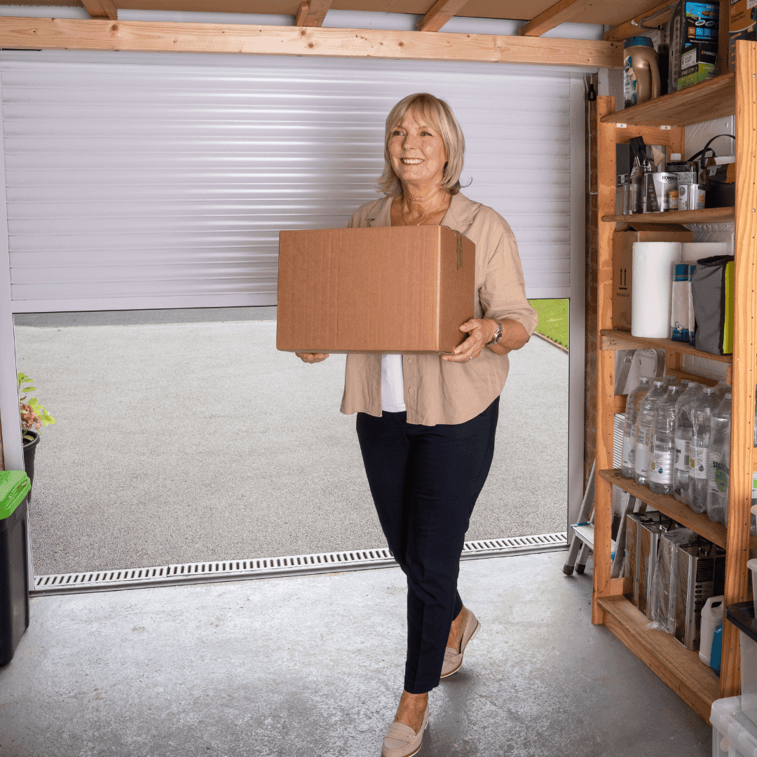 Pensioner inside her Garolla garage