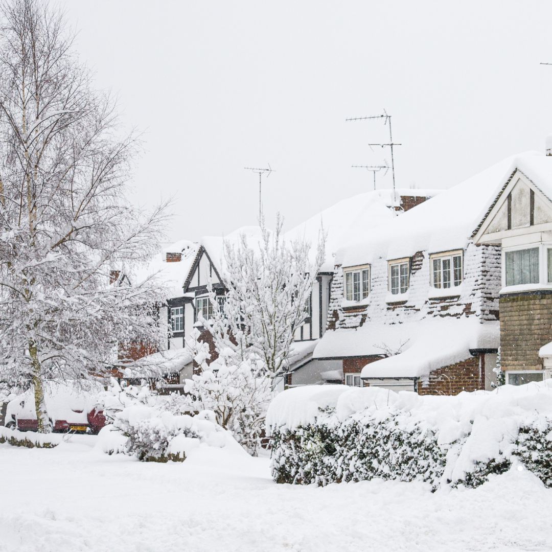 Winter scene with snow on an Irish street